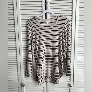 StitchFix Market & Spruce Long Sleeve Curved Hem Stripe Shirt Medium Cream Black